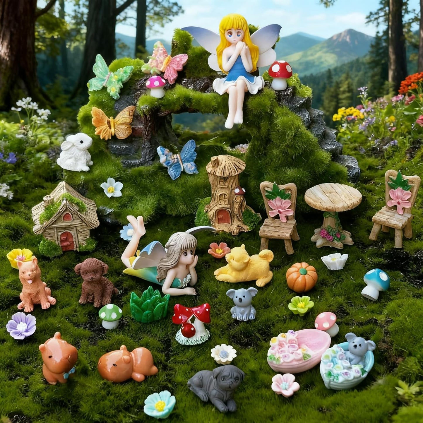 Miniature Fairy Garden Accessories 40 PCS Fairy Garden Kit for Fairy Garden Decor, Fairy Garden Figurines for Terrarium Decor, Mini Fairy Garden Supplies for Potted Landscape and Dollhouse