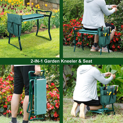 SUPER DEAL Folding Garden Kneeler and Seat with Free Tool Pouches - EVA Foam Pad Protects Your