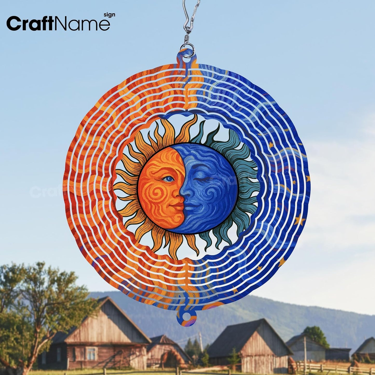 Personalized Sun & Lunar Wind Spinner 3D Stainless Steel, Sun Garden Spinner Hanging Outdoor Decor, Wind Spinners Outdoor, Custom Gift for Grandmother, Mom, Wife