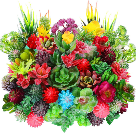 WILLBOND 50 Pcs Bulk Mini Artificial Succulents Plants Assorted Unpotted Realistic Plants Fake Textured Succulent Picks Realistic Plastic Cactus Stems for Succulent Garden Home Decor (Normal Style)