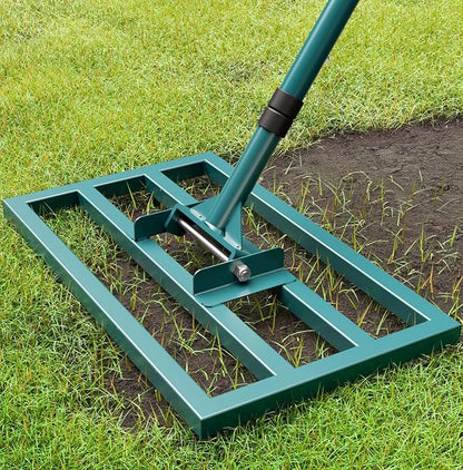 Lawn Leveling Rake Stainless Steel Leveling Rake 17”x10” Reinforced Welds with 64” Adjustable Long Handle Leveler Tool for Soil, Ground,Backyard Dressing,Golf Field,Garden Tools Grass Seed