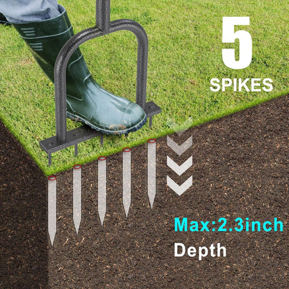 BeneLabel Handheld Lawn Aerator Spike Manual Tool with Solid Spikes Grass Aerators for Lawn with Soft Rubber T-Handle Revives Lawn Health, Loosening Soil