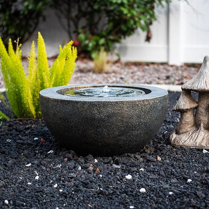 Xbrand 19.8" W Round Polyresin Indoor/Outdoor Sphere Water Fountain with LED Light, Garden/Patio Water Fountain Décor, Bronze