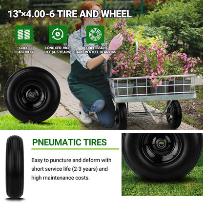 Upgrade 13Inch Wheelbarrow Tires 4.00-6 Flat Free Tire And Wheel with 5/8" & 3/4" Bearings, 1.77"-5.75" Center Hub for Wheelbarrows Garden Wagon Cart Wheel Replacement by NISHCON, 2Pack