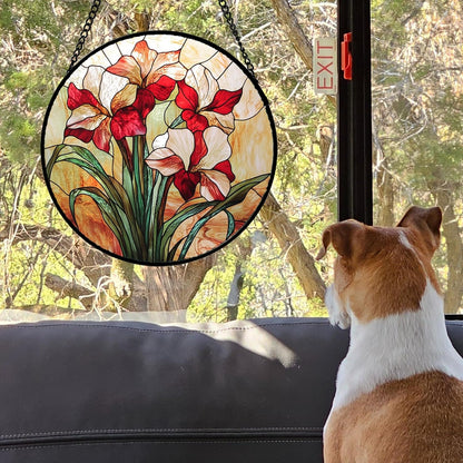 Stained Glass Window Hanging - Red Gladiolus Flower Suncatcher for Door Yard Sun Catchers Decor Christmas Mother's Day Birthday Gifts for Lovers Women Mom Nana Girlfriend Wife 7.8 in