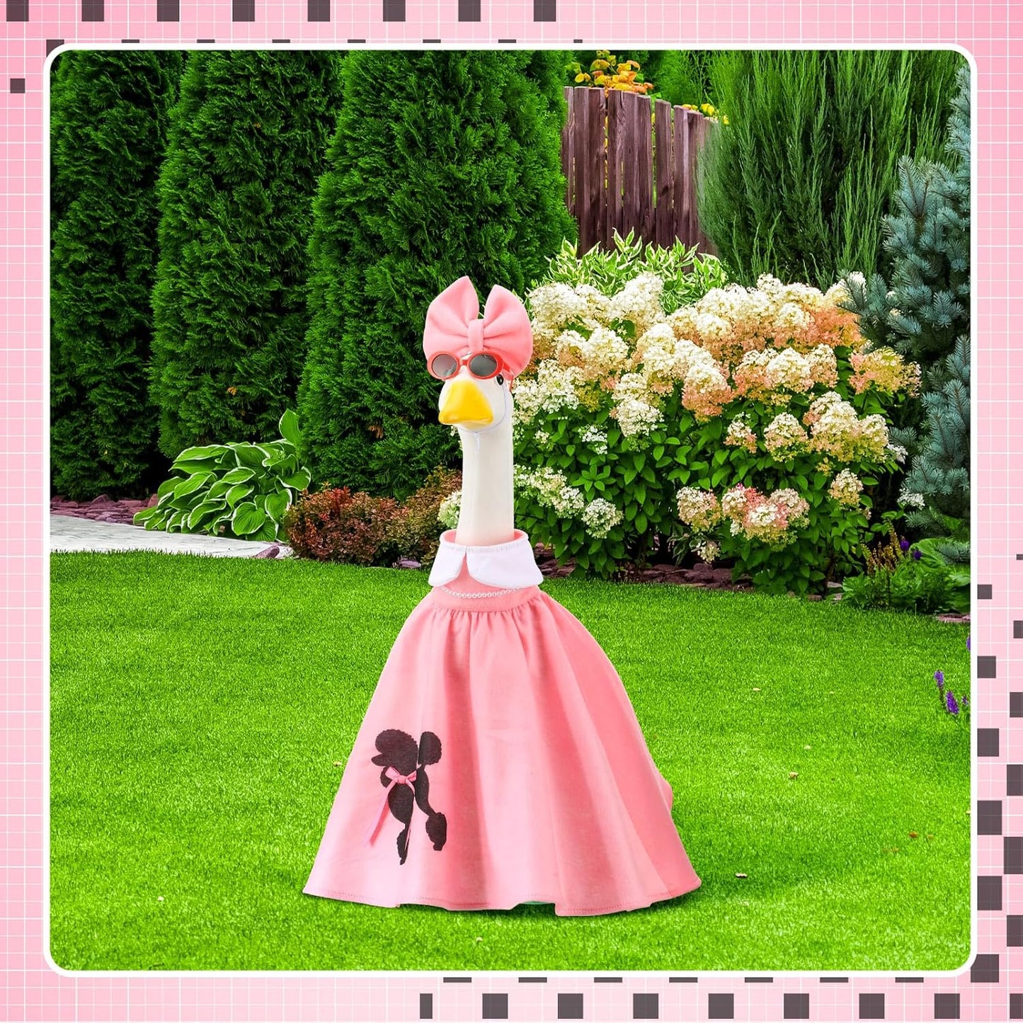 Outus Halloween 50s Goose Outfits Funny Poodle Skirt for Porch Goose 23 Inch Holiday Lawn Geese Cloth for Halloween 50s Vintage Party Yard Garden Outdoor Decoration