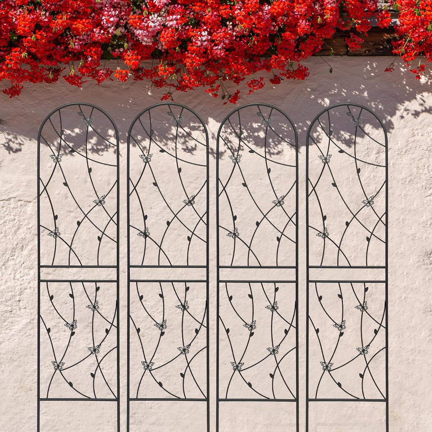 6 Pack Metal Garden Trellis 86.7" Tall Outdoor Climbing Plant Support for Roses, Flowers, Rustproof Durable Black Galvanized Tube, Lawn Garden Fence Decor Screen, 86.7" H