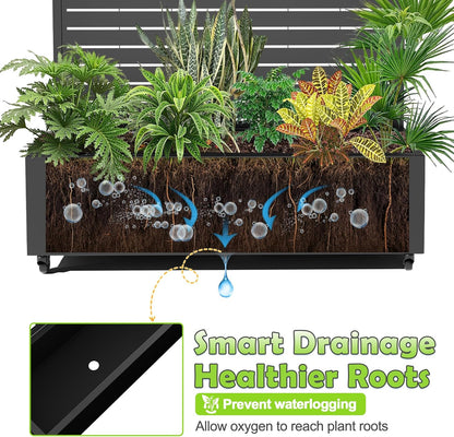 15.7"×70.9"×47.2" Metal Raised Garden Bed with Trellis and Wheels - Tall Trellis Planter Box for Climbing Plants, Vegetables & Vines - Outdoor Privacy Planters for Patio (Black-Louvered)