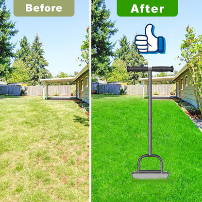 Lawn Coring Aerator Tool, Stainless Steel 4-Core Manual Plug Aerator for Yard & Lawn Aeration, Durable Aeration Tool with Soft Rubber Grip for Compacted Soil & Grass Care