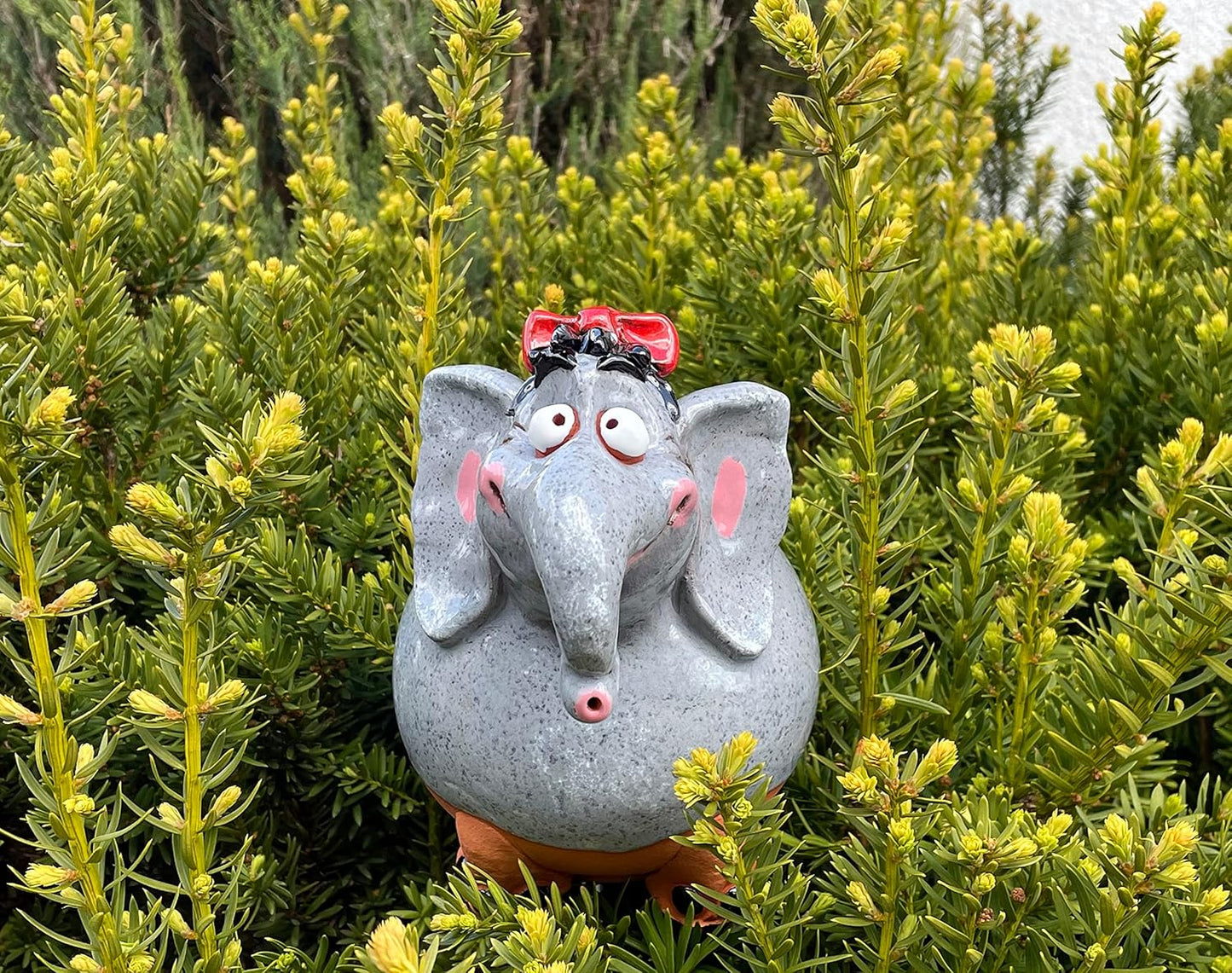 Ceramic Garden Decor - Elephant Lawn Stake - Outdoor Statue - Perfect, Unique Gifts for Gardeners Woman, Men, Yard Gifts - Handmade, Frostproof