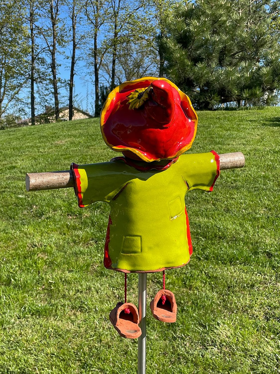 Ceramic Garden Decor - Scarecrow Lawn stake - Outdoor statue - Perfect, unique gifts for gardeners woman, men, yard gifts - Handmade, Frostproof