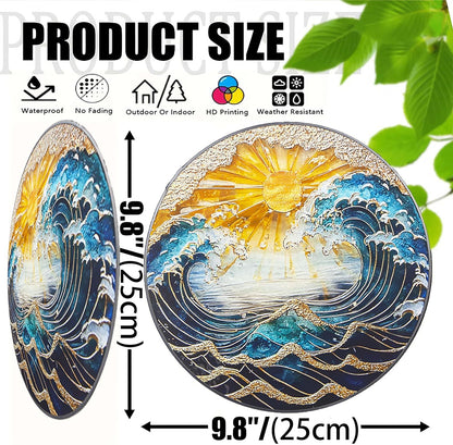 Ocean Wave Sunset Suncatcher Stained Glass Window Hanging - 10" Hand-Painted Sun Catcher Garden Hanging Decoration with Metal Chain Outdoor Garden Decor Gift for Women