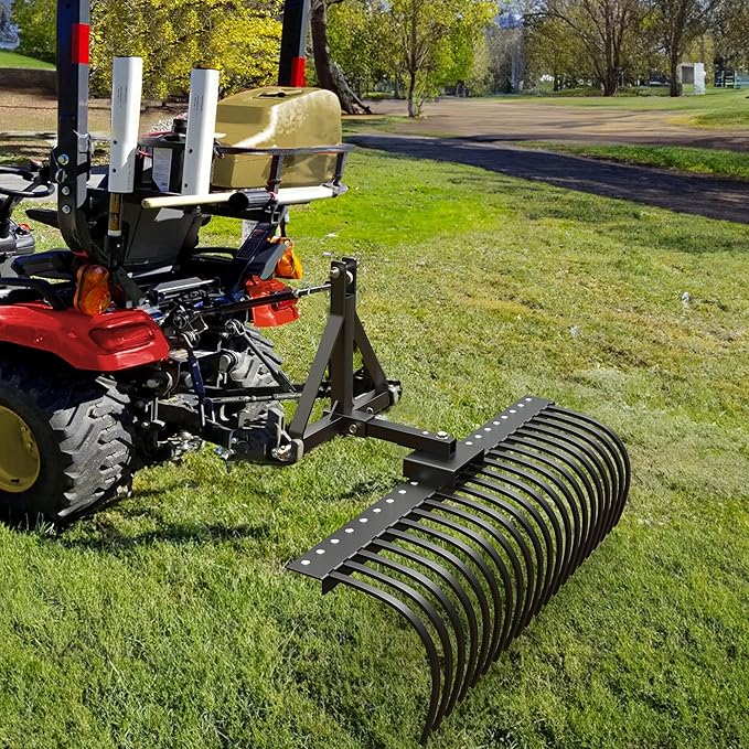 YITAMOTOR 60" Tow Behind Landscape Rake, 2" Receiver Lown Dethatcher Rack with 21 Steel Tines for ATV/UTV & 3-Point Hitch Systems Tractor, Features to 48" or 60" Toolbars for Leaves, Debris, Grass