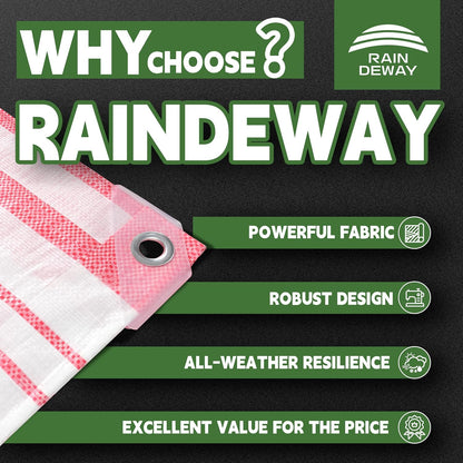 RAINDEWAY Tarps 6x8 Feet,12 Mil Sunshade Striped Tarp Waterproof,Multipurpose Poly Tarp Cover with Grommets and Reinforced Edges,Red/White Tarps
