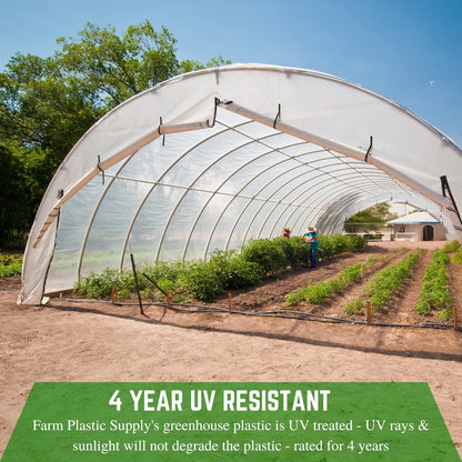 Farm Plastic Supply - Clear Greenhouse Plastic Sheeting - 6 mil - (32' x 45') - 4 Year UV Resistant Polyethylene Greenhouse Film, Hoop House Green House Cover for Gardening, Farming, Agriculture
