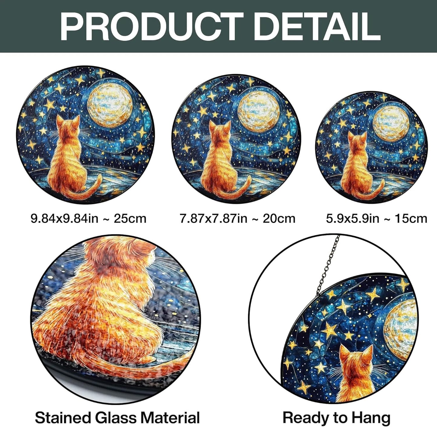 Orange Cat Stained Glass Suncatcher, Starry Night Orange Cat Lovers Gifts Window Hanging Garden Decor, Memorial Pet Loss Sympathy Gift Christmas Birthday for Grandma, Friends, Women
