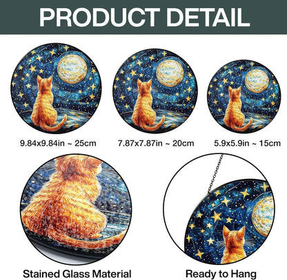 Orange Cat Stained Glass Suncatcher, Starry Night Orange Cat Lovers Gifts Window Hanging Garden Decor, Memorial Pet Loss Sympathy Gift Christmas Birthday for Grandma, Friends, Women