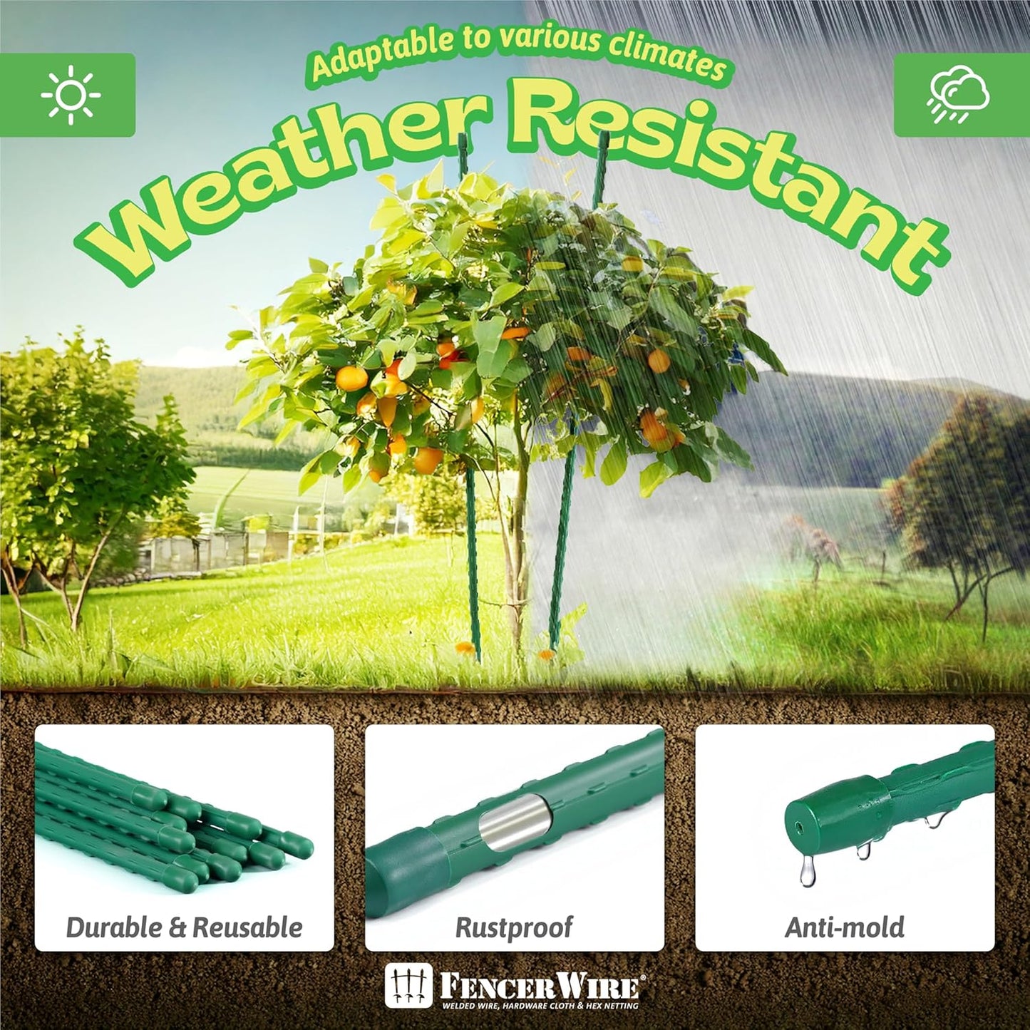 Fencer Wire 25 Pack of 3ft / 36 Inch Durable Metal Plant Supports Garden Stakes, Plant Stakes, Garden Poles for Outdoor & Indoor, Plant Support and Sticks for Tomato, Potted Plants, Beans, Cucumbers