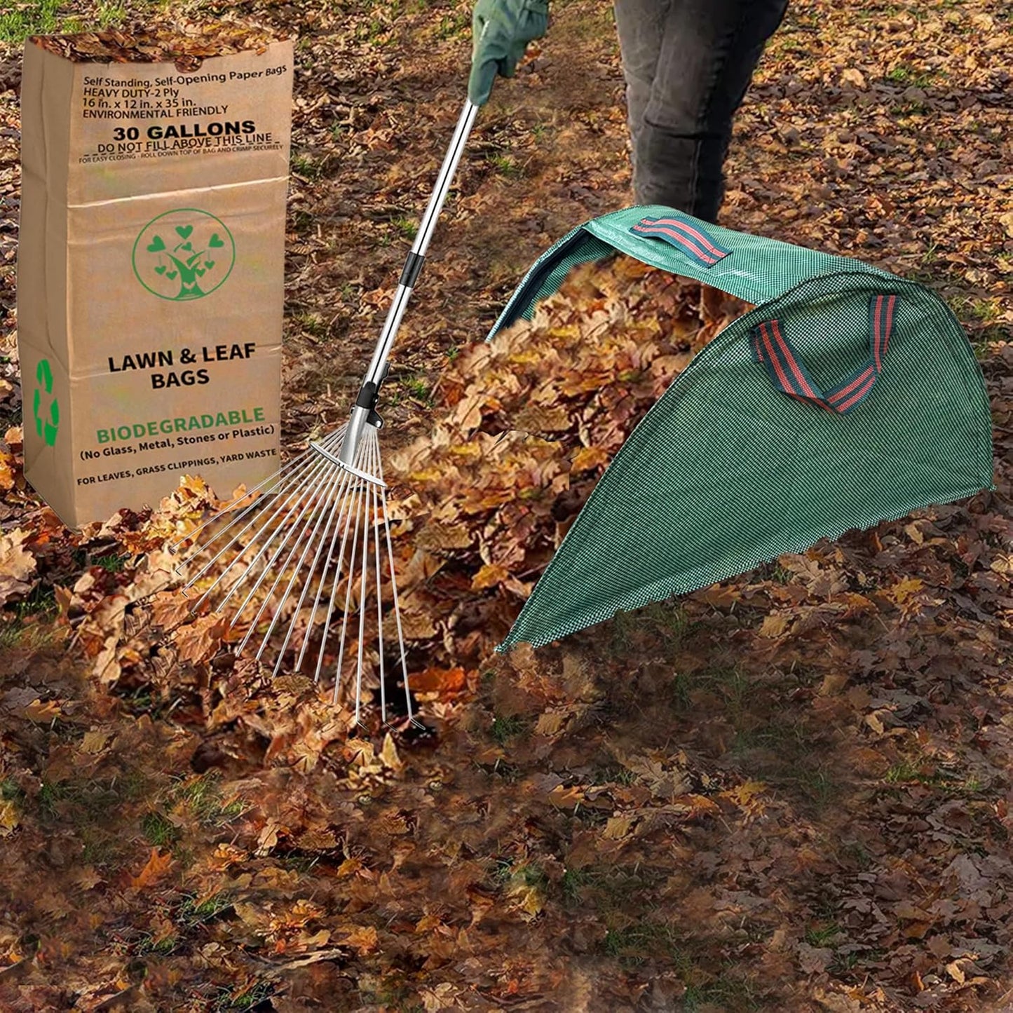 30 Gallon Heavy Duty Brown Paper Lawn Leaf Bags with Leaf Collector Leaf Loader 2-Ply Heavy Duty Large Kraft Paper Bags (10 Count) | Tear Resistant Yard Waste Bag for Home and Garden
