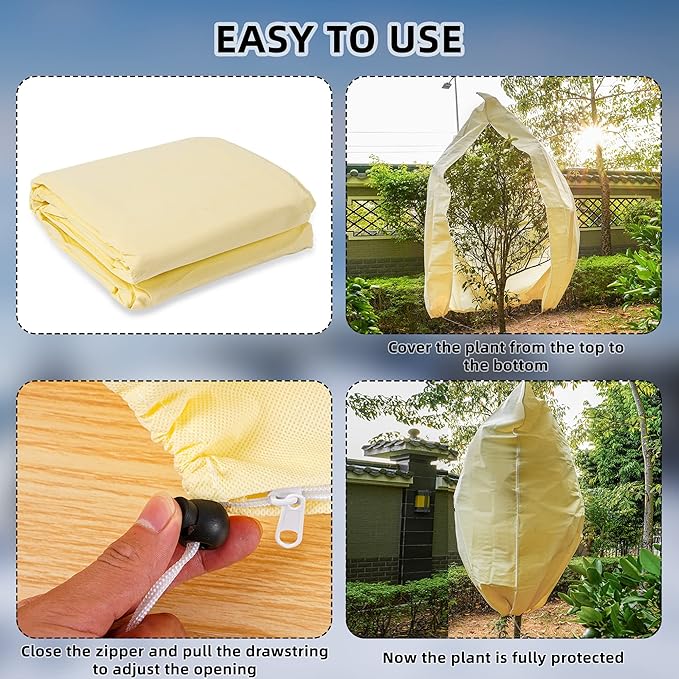 Rohuis 95x79 inch Huge Frost Cloths for Outdoor Plants Tree Covers Freeze Protection,2.82oz/yd² Thickened Winter Plant Covers with Zipper Drawstring,Frost Blanket for Wind,Sun and Bird