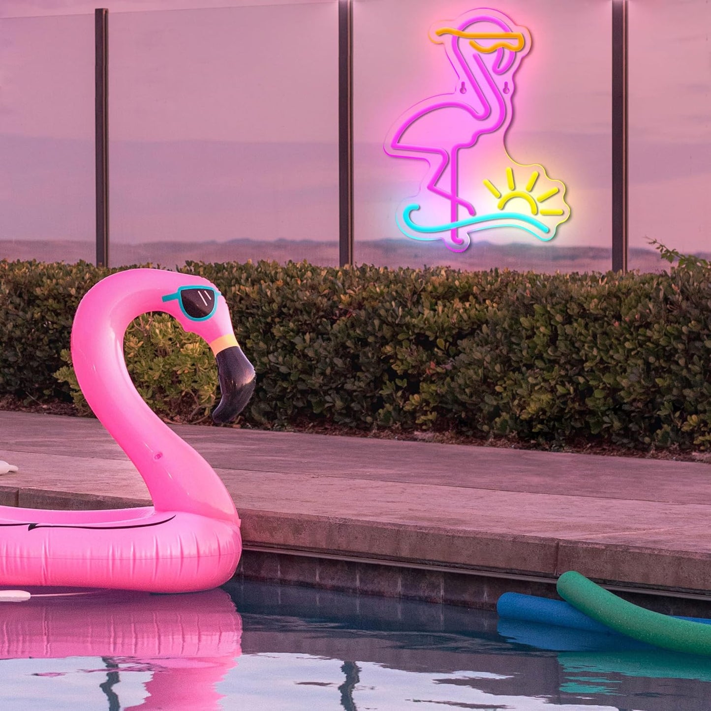 Flamingo Neon Sign Dimmable Flamingo Led Neon Lights Sun Wave Neon Signs for Bedroom Living Room Restaurant Man Cave Bar Club Party Decoration Gift