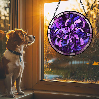 Stained Glass Window Hanging - Purple Abstract Flower Suncatcher for Door Garden Patio Sun Catchers Decor Christmas Mother's Day Birthday Gifts for Women Men Mom Nana Aunt Friend 15 in