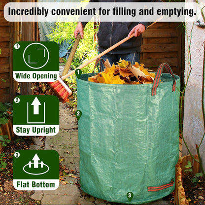 Gardzen 3-Pack 72 Gallon Yard Waste Bags, Reusable Heavy Duty Collapsible Garden Leaf Bags with Plastic Ring, Stand-Up Yard Waste Bin for Leaves, Lawn Debris & Grass Clippings