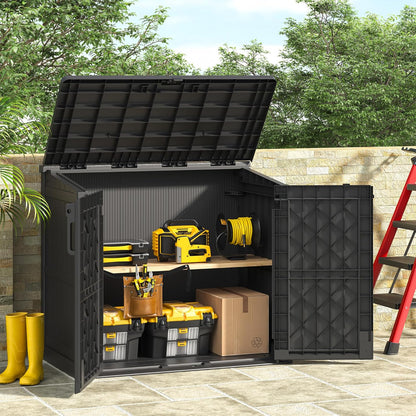 KAMABOKO Outdoor Storage Cabinet 36 Cu.Ft Outdoor Trash Can Storage Shed Waterproof Horizontal Storage Shed Outdoor Storage for Backyard, Patio, Poolside (Black)