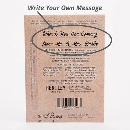 Bentley Seeds Co. Seed Packets for Planting - Party Favors for Indoors and Outdoors Gardening - Non GMO, Non-Coated - Bulk Pack of 25 Milkweed (Common, Showy & Butterfly Mix)