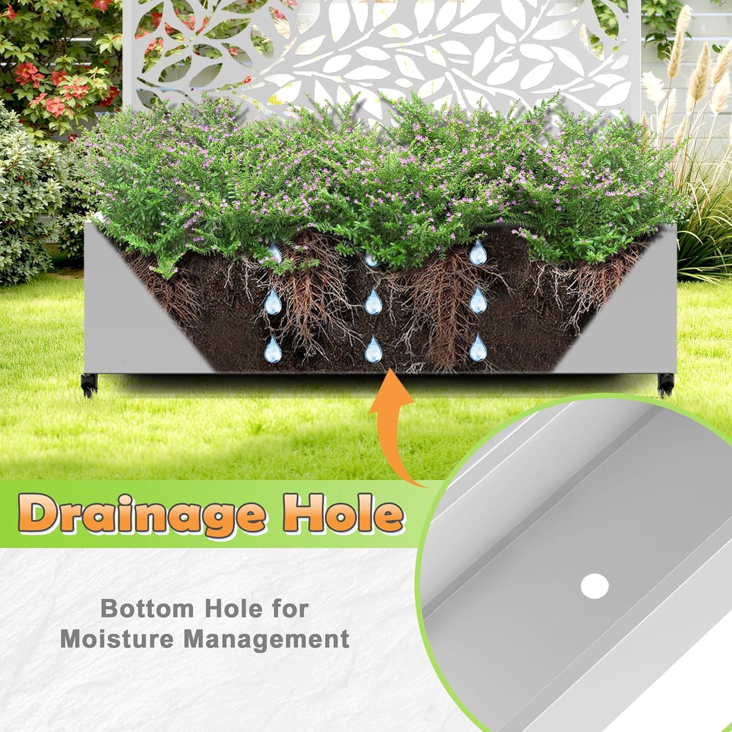 Metal Raised Garden Bed with Trellis, 2 in 1 Trellis with Planter Box & Privacy Screen for Climbing Plants, Vine, Outdoor Standing Flower Beds with Drainage Holes,47.2" L x 16.7" W x 70.8" H,(White)