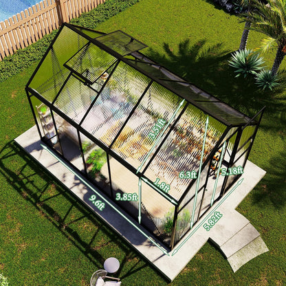 Amerlife 6x10x6.3 FT Outdoor Polycarbonate Greenhouse, Walk-in Aluminum Frame Structure with Dual Windows & Swing Door, Heavy-Duty Garden Building in Black