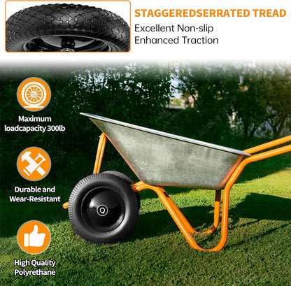 2 PCS 4.80/4.00-8 Flat Free Tire and Wheel, 14.5 Solid Wheelbarrow Tires, 5/8" 3/4" Bearings，3"-7" Centered Hub for Hand Truck, Garden Cart, Universal Fit 4.80/4.00-8, 3.50/3.00-8 4.00-6 etc