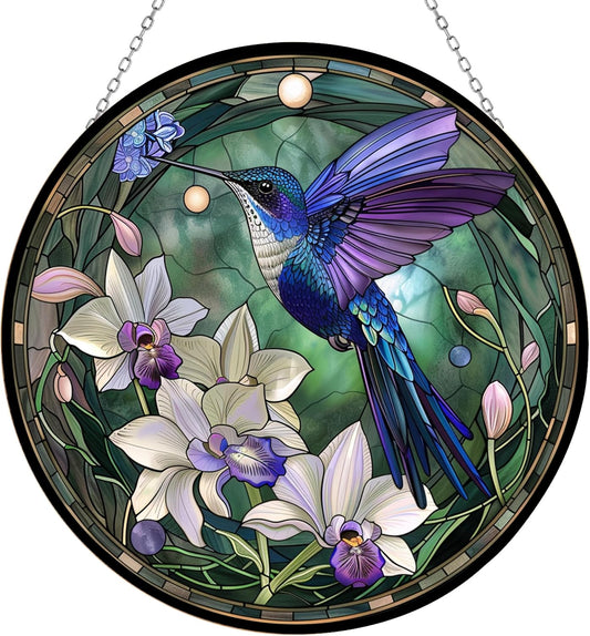 Hummingbird Stained Glass Window Hanging Sun Catcher Halloween Haning Ornament Decoration Christmas