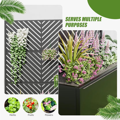 Casaphoria 72"x35" Metal Raised Garden Bed with Trellis(2 Pack), Outdoor Planter Box with Wheels & Drainage Holes for Climbing Plants, Flowers, Elevated Garden Kit with Privacy Screen, Black-Parallel