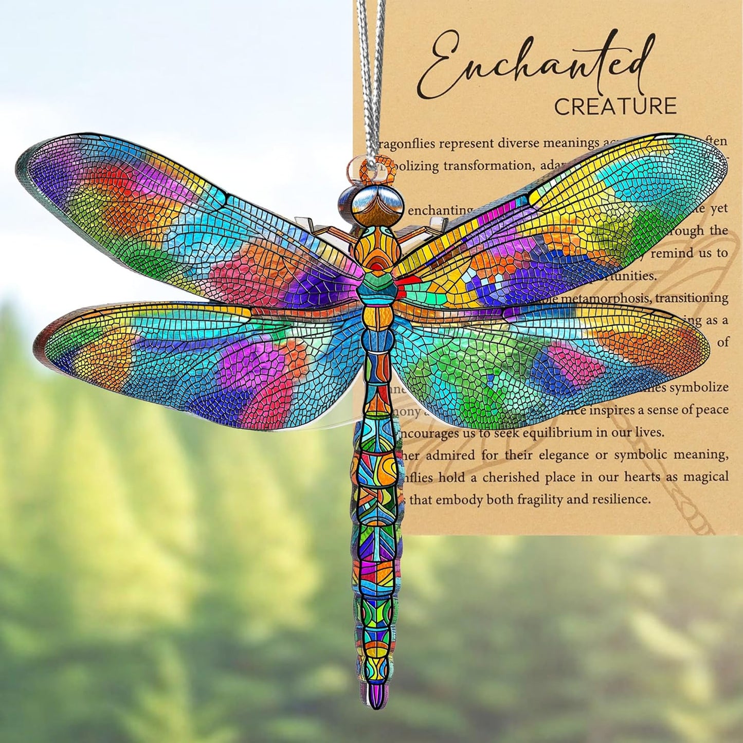 Dragonfly Gifts for Women, Dragonflies Decor Suncatcher Effect, Dragon Fly Stained Glass Effect, Dragonfly Ornaments for Christmas Tree Decoration, Birthday Gift for Mom (Summer Parade)