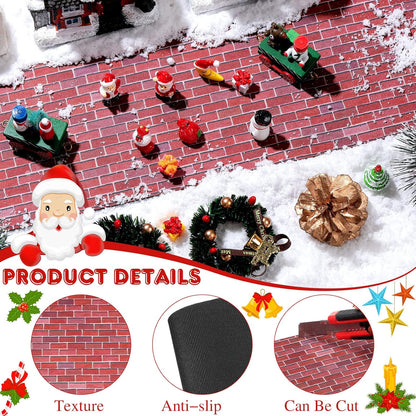 Marspark Christmas Village Accessories 5 x 50 Inch Christmas Miniature Road Village Street Mat Xmas Snow Street Decorations for Little Landscape(Red Brick Style)