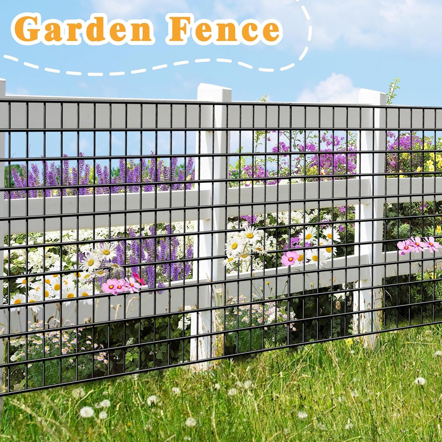 Black Metal Garden Fence, 60inch(H) x 50ft(L), 2 inch x 3 inch,14GA 2/3/4/5/6 Ft Tall Chicken Wire PVC Coated Welded Wire Mesh Roll for Dogs Border Yard Vegetable Plant Protection Poultry Netting