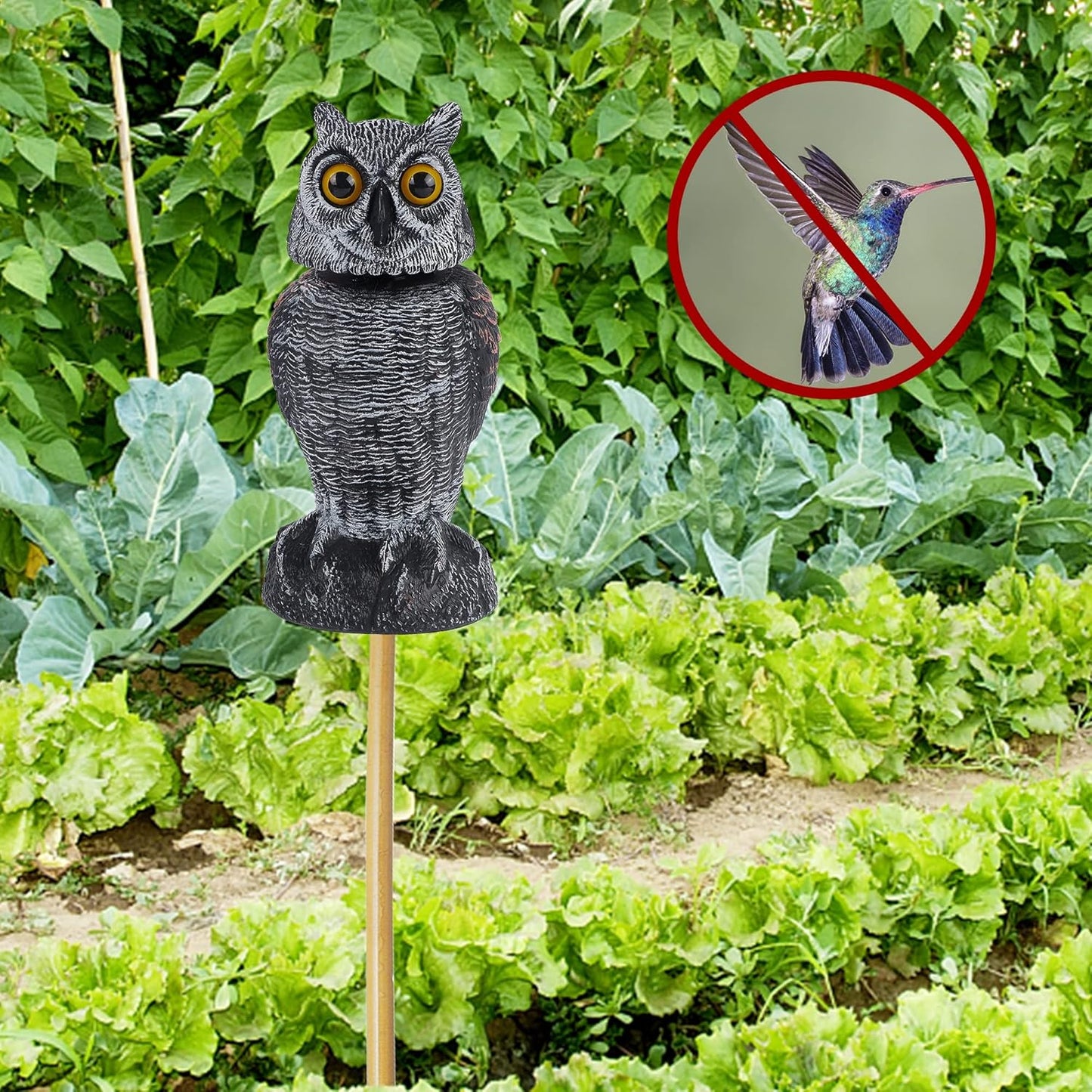 Hausse 2 Pack Bird Scarecrow Fake Owl Decoy Sculpture, Rotating Head Plastic Owl Bird Deterrents, 10.6 Inch Height Nature Enemy Horned Pest Repellent for Outdoor Garden Yard