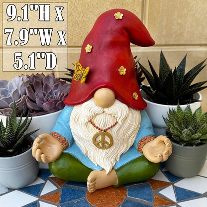 Mood Lab Garden Gnome - Funny Zen Hippie Gnome Figurine - 9.1 Inch Tall Lawn Statue - for Outdoor or House Decor