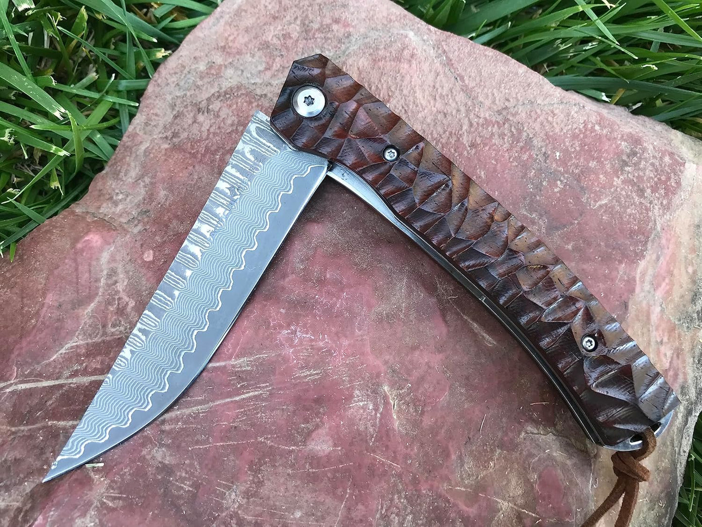 TACTICAL GEARZ Damascus Pocket Knife - EDC Folding Knife with Rosewood Handle - 67 Layer Damascus Steel VG10 Blade Everyday Carry (Alya)