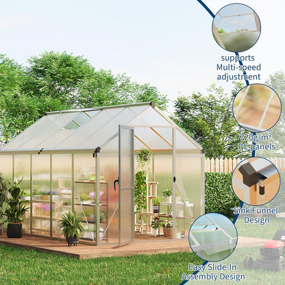 6 x 10 ft Greenhouse, Greenhouses for Outside, Polycarbonate Greenhouse with Aluminum Frame, Lockable Door and Ajustable Roof Vent for Backyard, Green Houses for Outside Garden Backyard, Patio