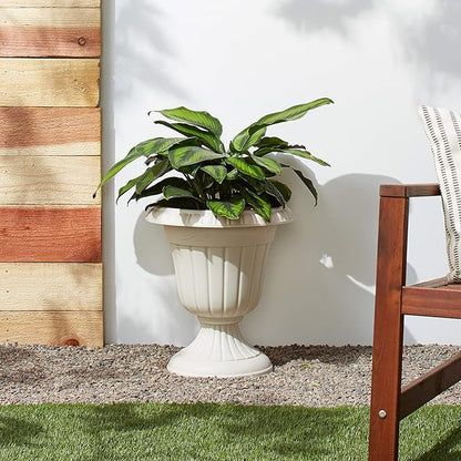 PL00BG Classic Traditional Plastic Urn Planter Indoor/Outdoor, 16" x 18", Beige