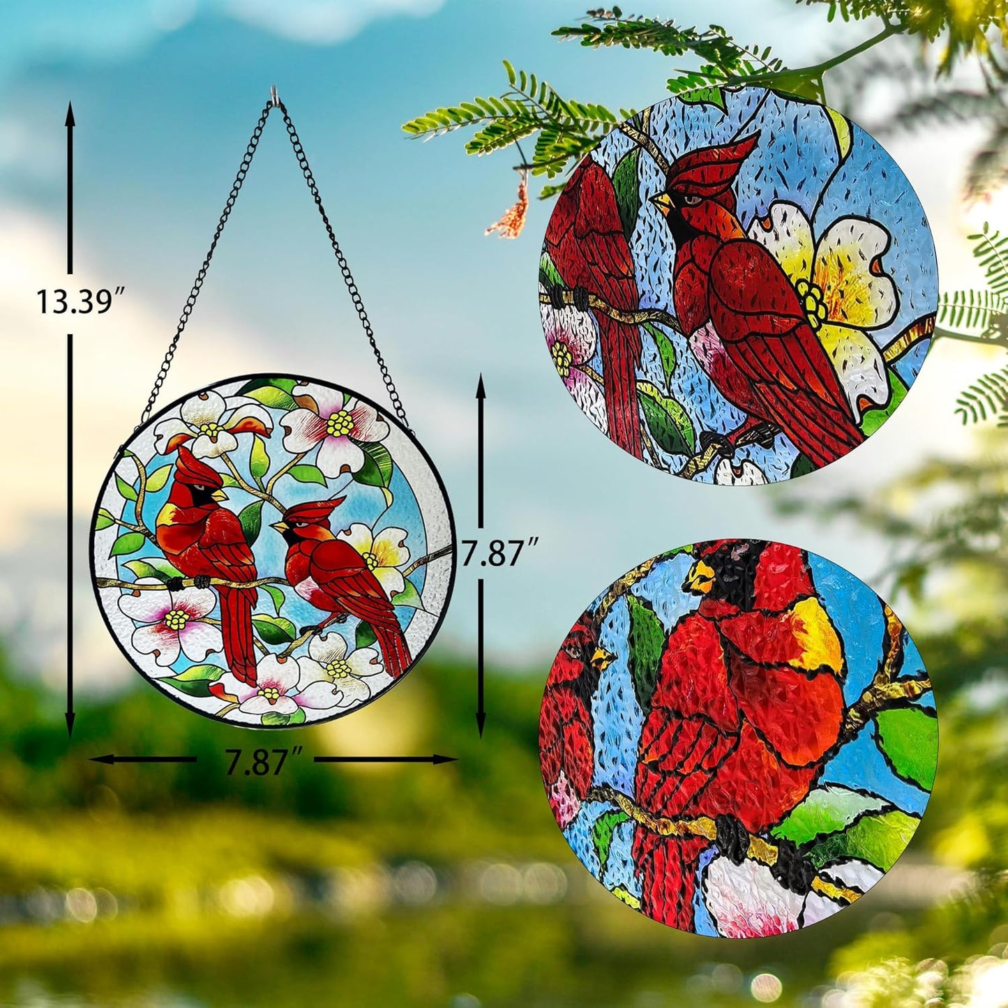 Cardinal Suncatcher Stained Glass, Cardinal Gifts for Women, Stained Glass Window Hanging，7.9 inch