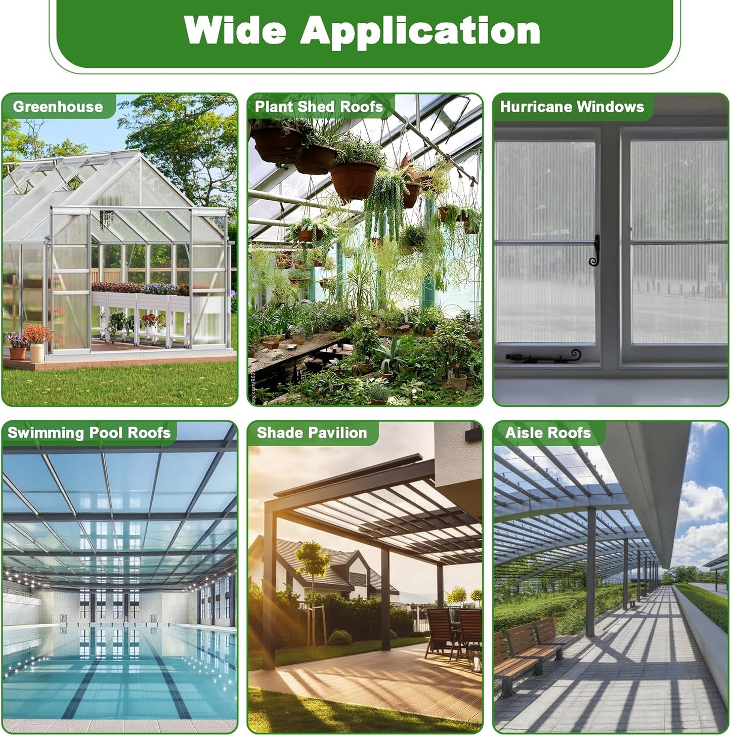 6PCS Polycarbonate Greenhouse Panels, 4' x 2' x 0.32'' Three-layer Honeycomb Panels Polycarbonate Sheet, Clear Waterproof UV Protected Corrugated Plastic Roof Panels for Greenhouse Replacement