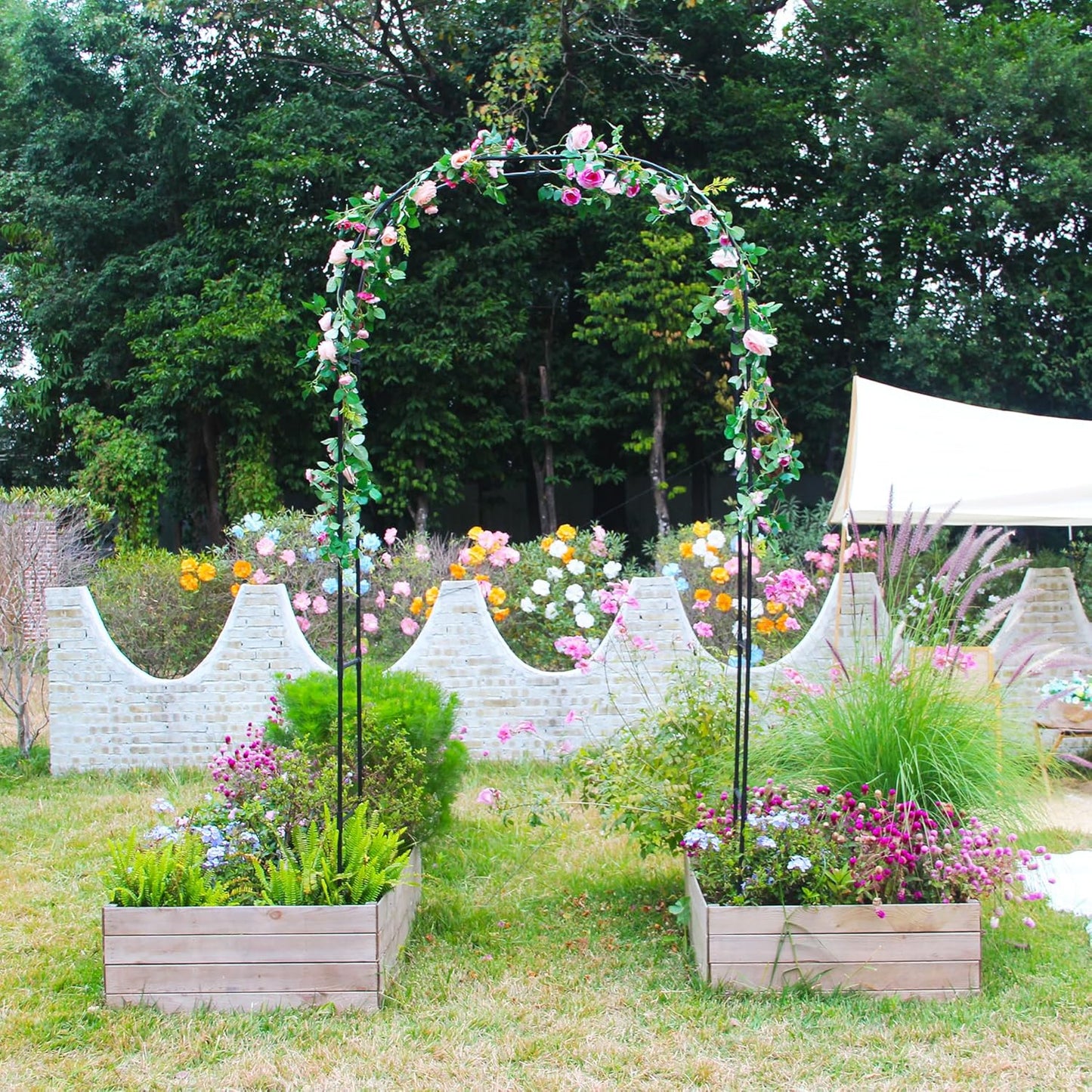 Pergola Arbor Metal+PE Coated, 7.9 Ft H x 4 Ft W, Assemble Freely 3 Sizes, for Outdoor Flower Garden Arch Trellis, Garden Wide Arbor for Climbing Plants, Wedding Bridal Party Decoration