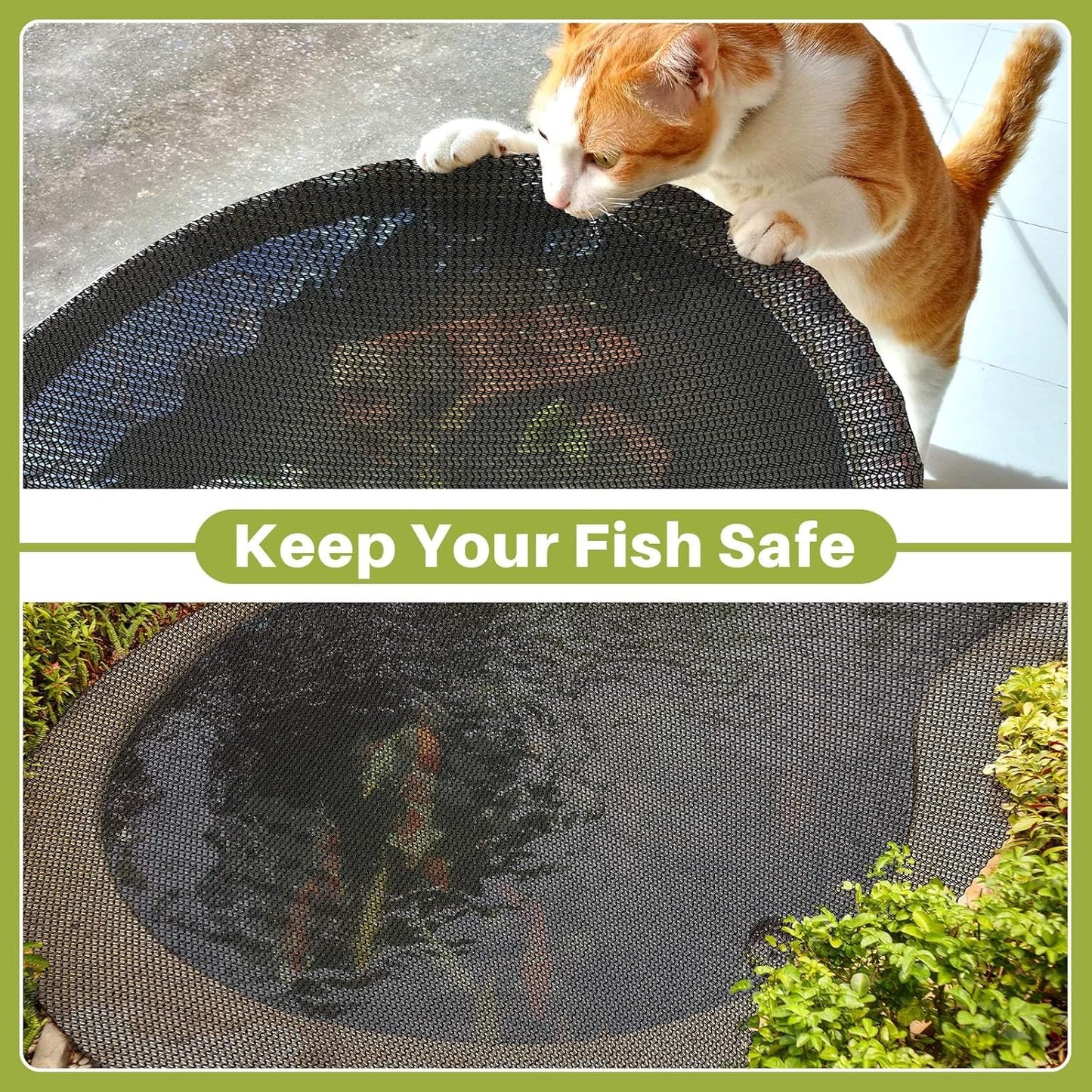 Koi Pond Netting Kit 19.7x19.7ft, Heavy-Duty Pe, Bird Deer Fence Netting, Durable Net Cover for Leaves, Protect Fish from Blue Heron Bird, Cat & Predator, Stakes & Ties Included