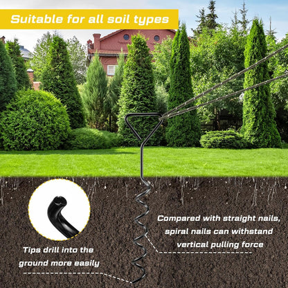Sintuff 12 Set Tree Stakes and Supports Kit for Anti Hurricane Leaning Trees Straightening Heavy Duty 15. 75" Spiral Tree Stake with 13. 12 ft Ropes and 15. 75'' Support Straps (Army Green)