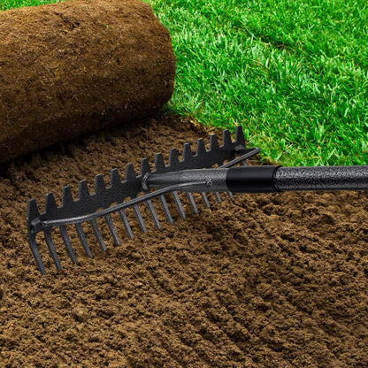 49" Rake - 17" Extra Wide Garden Tool with Double-Sided Head, Heavy Duty Lightweight Stainless Steel Construction for Mulching & Debris Removal, Leveling Lawn, Loosening Soil, Leaf Cleanup, Soil Prep