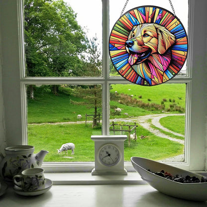Stained Glass Dog Memorial Suncatcher,Golden Retriever Window Hanging,Sympathy Gifts for Pet Loss,7.9 inch/20 cm Home and Garden Decor for Dog Lovers (Golden Retriever)