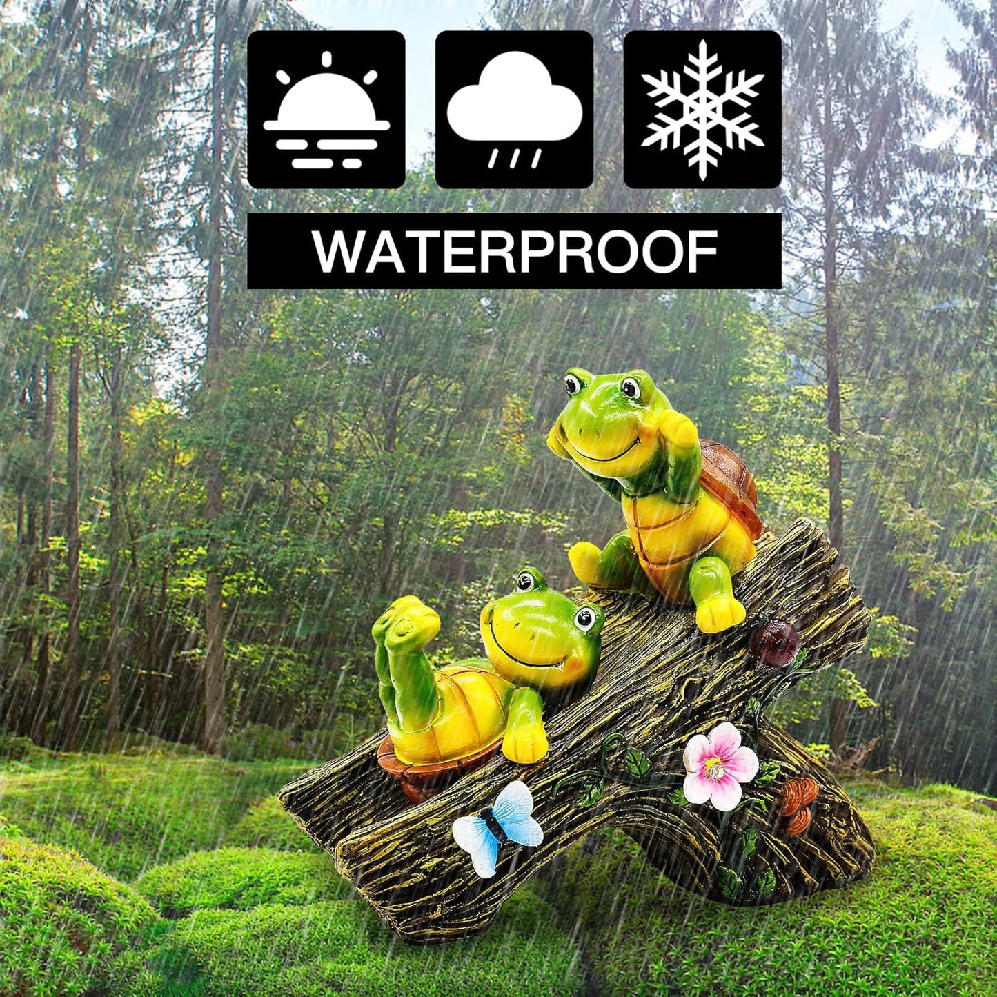 Garden Turtle Figurines Outdoor Decorations, Solar Statue Sweet Frog Face Turtles Decor with 4 LED Lights, Garden Resin Statue for Patio Lawn Porch Yard,Gifts for Birthday Easter Housewarming